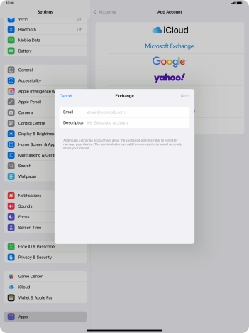 Press Email and key in your email address.