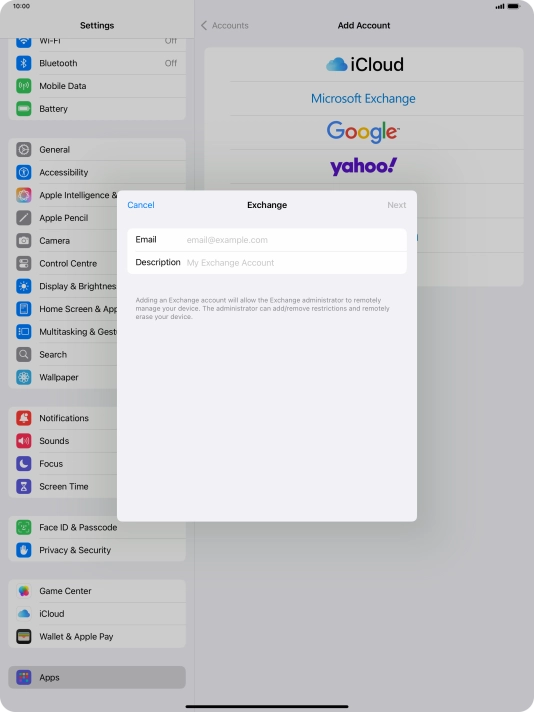 Press Email and key in your email address.