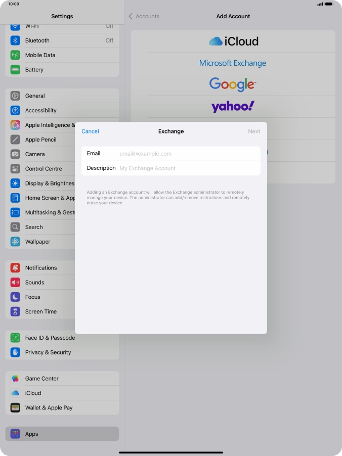 Press Email and key in your email address.