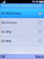 Select the required network mode.