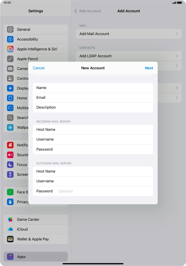Press Password and key in the password for your email account.