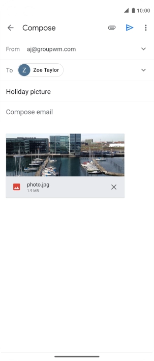 Press the text input field and write the text for your email message.