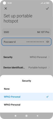 Press WAP2-Personal to password protect your Wi-Fi hotspot.