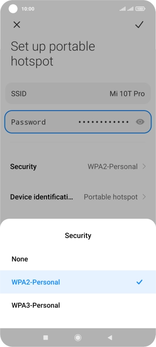 Press WAP2-Personal to password protect your Wi-Fi hotspot.