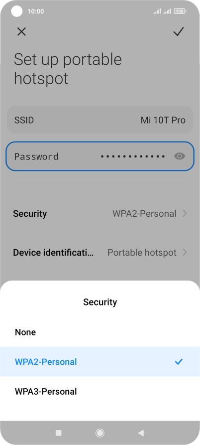 Press WAP2-Personal to password protect your Wi-Fi hotspot.