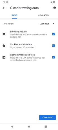 Press Clear data.