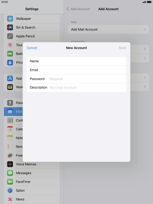 Press Password and key in the password for your email account.