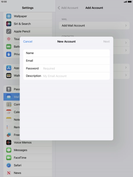 Press Password and key in the password for your email account.