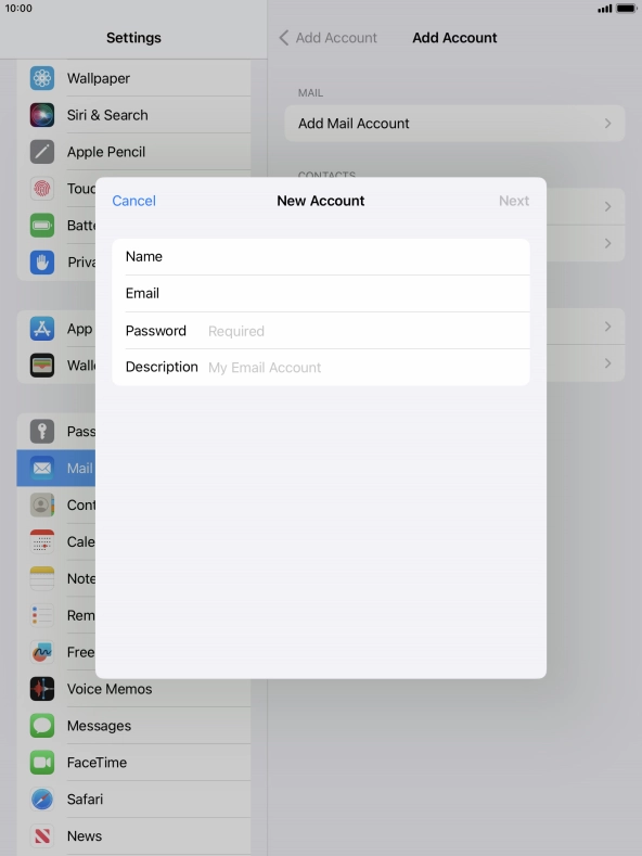 Press Password and key in the password for your email account.