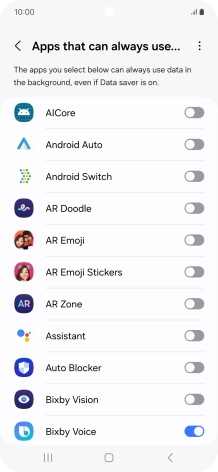 Press the indicators next to the required apps to turn the function on or off.