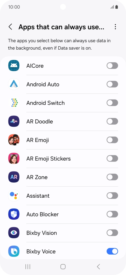 Press the indicators next to the required apps to turn the function on or off.