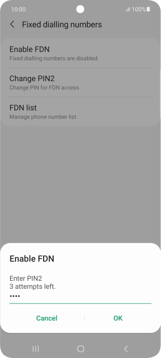 Key in your PIN2 and press OK. The default PIN2 is 1111.