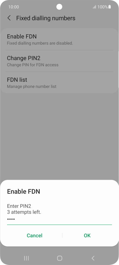 Key in your PIN2 and press OK. The default PIN2 is 1111.