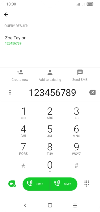 Key in the required number and press the call icon next to the required SIM.