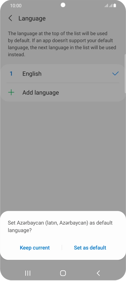 To select the new language as the default phone language, press Set as default.