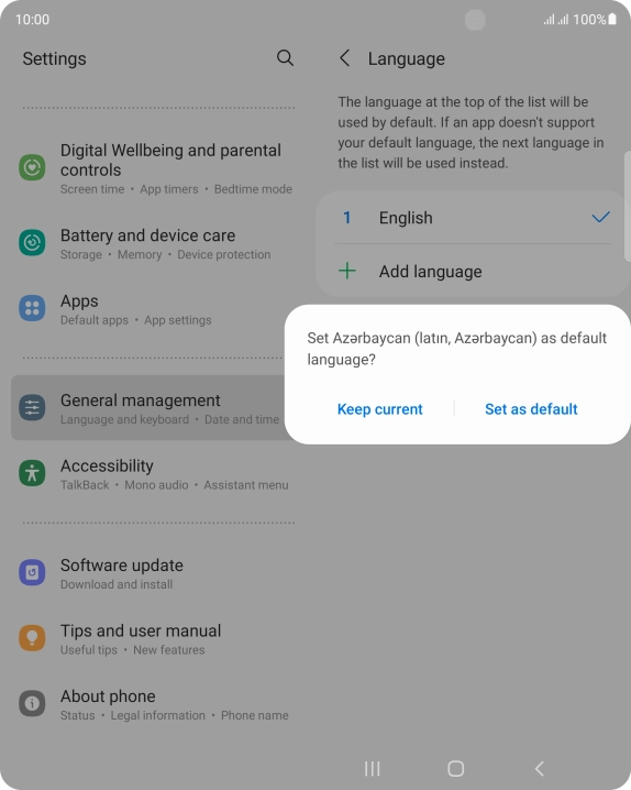 To select the new language as the default phone language, press Set as default.