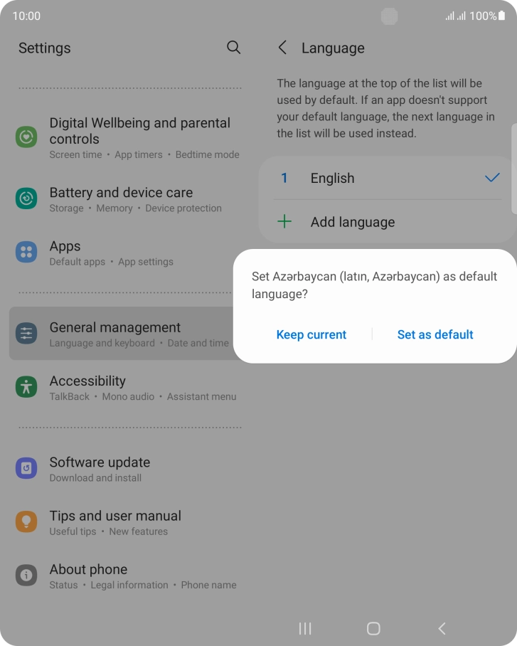 To select the new language as the default phone language, press Set as default.