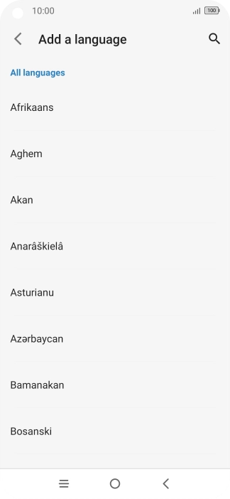 Press the required language to add it to the list of phone languages.