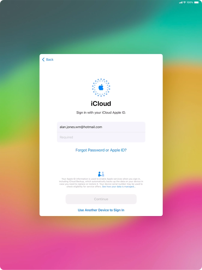 Press Required and key in the password for your Apple ID.