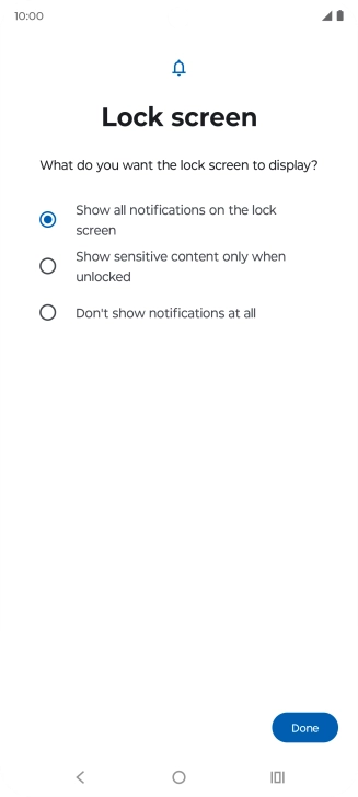 Press the required setting.
