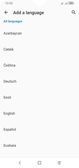 Press the required language to add it to the list of phone languages.
