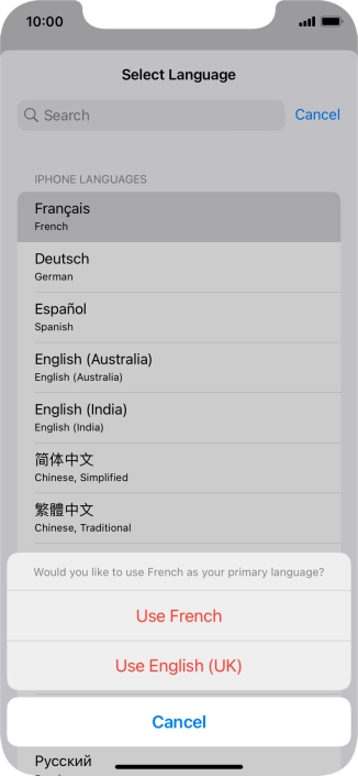 To select the new language as the default phone language, press Use ‹language› .