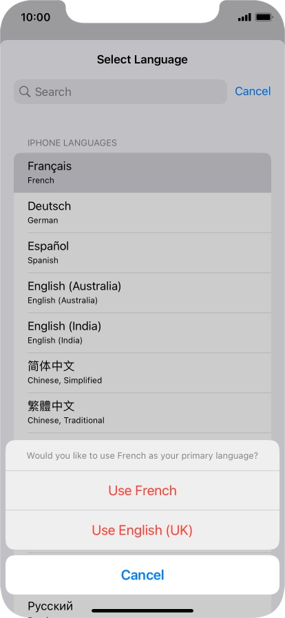 To select the new language as the default phone language, press Use ‹language› .
