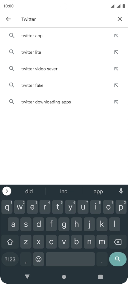 Key in Twitter and press the search icon.