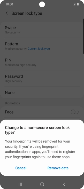 Press Remove data.