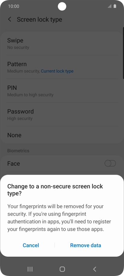 Press Remove data.
