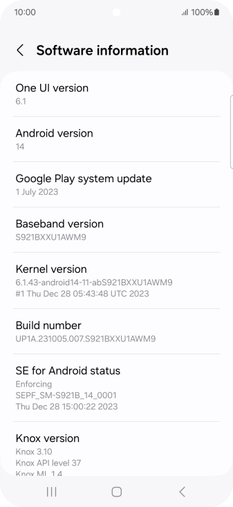 Your phone's software version is displayed below Android version.