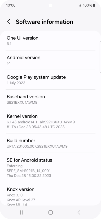 Your phone's software version is displayed below Android version.
