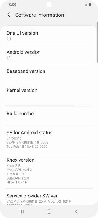 Your phone's software version is displayed below Android version.