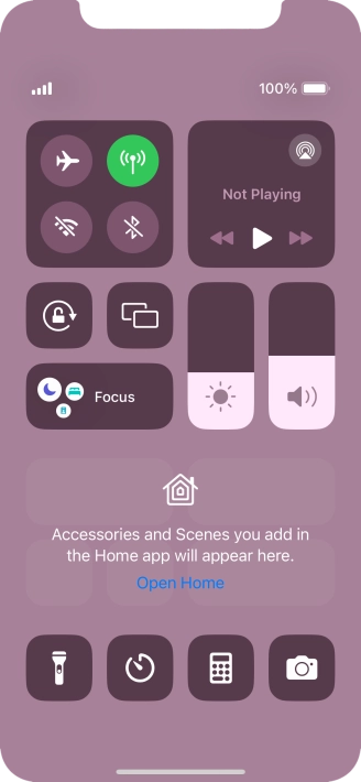 Press the required function to open an application or turn the function on or off.