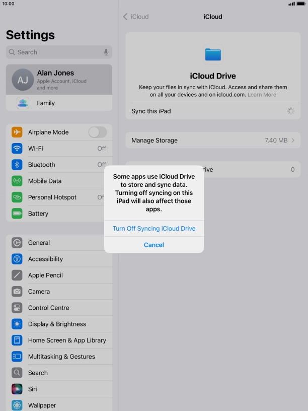 If you turn off the function, press Turn Off Syncing iCloud Drive.