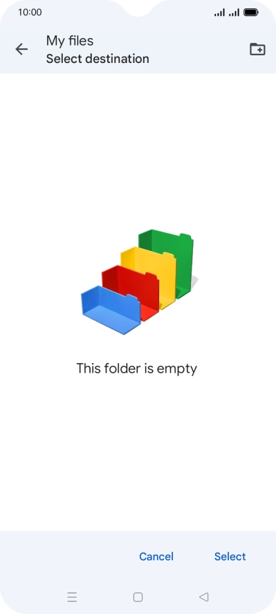 To create a new folder, press the new folder icon and follow the instructions on the screen to create a new folder.