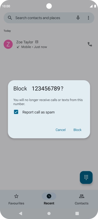 To report the number as spam, press the field next to 