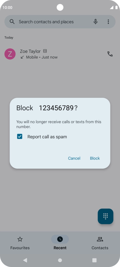 To report the number as spam, press the field next to 