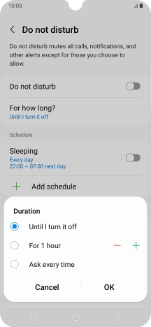 Press the required setting.