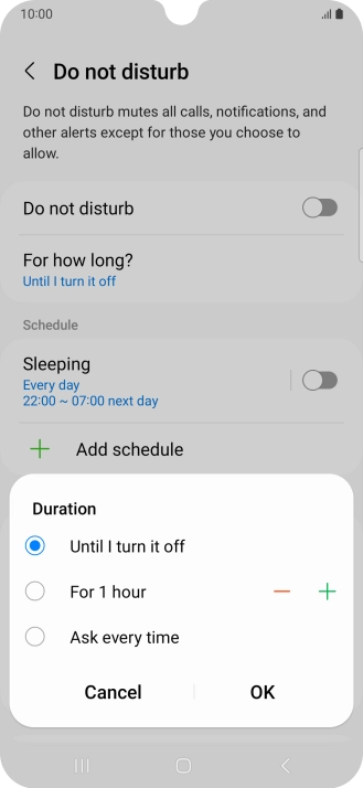 Press the required setting.