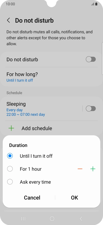 Press the required setting.