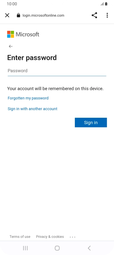 Press Password and key in the password for your email account.