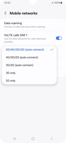 Press the required network mode.