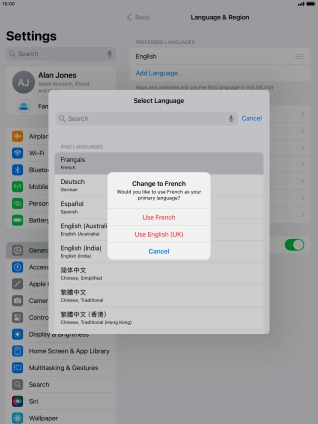To select the new language as the default tablet language, press Use ‹language›.