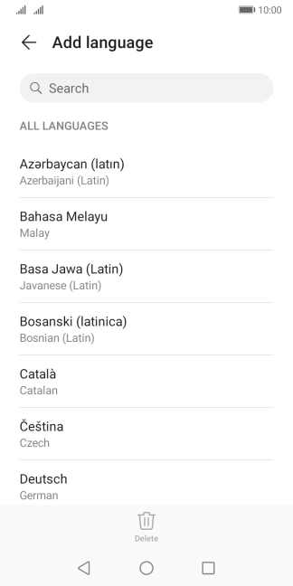 Press the required language to add it to the list of phone languages.