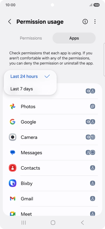 Press the required setting.