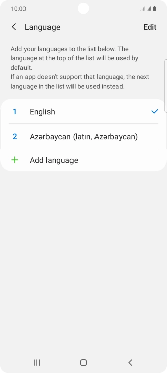 To subsequently select another language as the default language, press the required language.