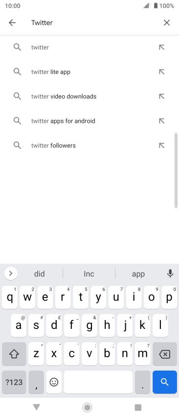 Key in Twitter and press the search icon.
