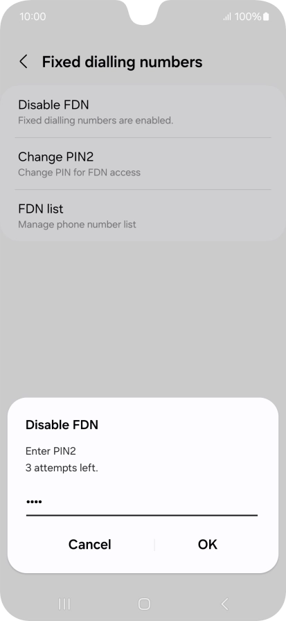 Key in your PIN2 and press OK. The default PIN2 is 1111.