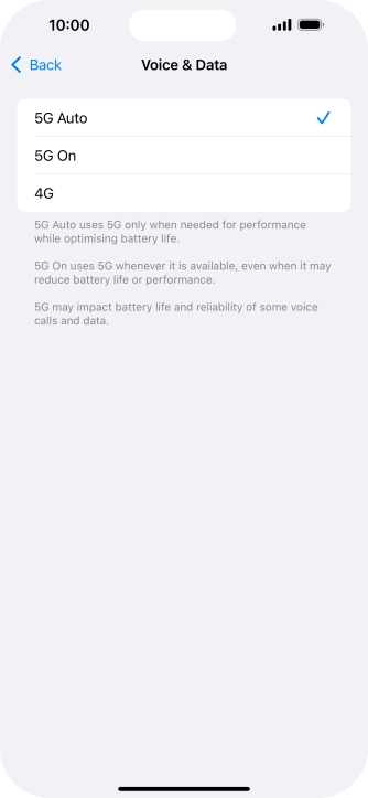 To turn on automatic switch between 5G and 4G, press 5G Auto.